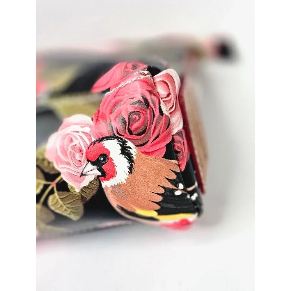 Cavalcanti Italian floral rose Bird wristlet clutch made of genuine leather
